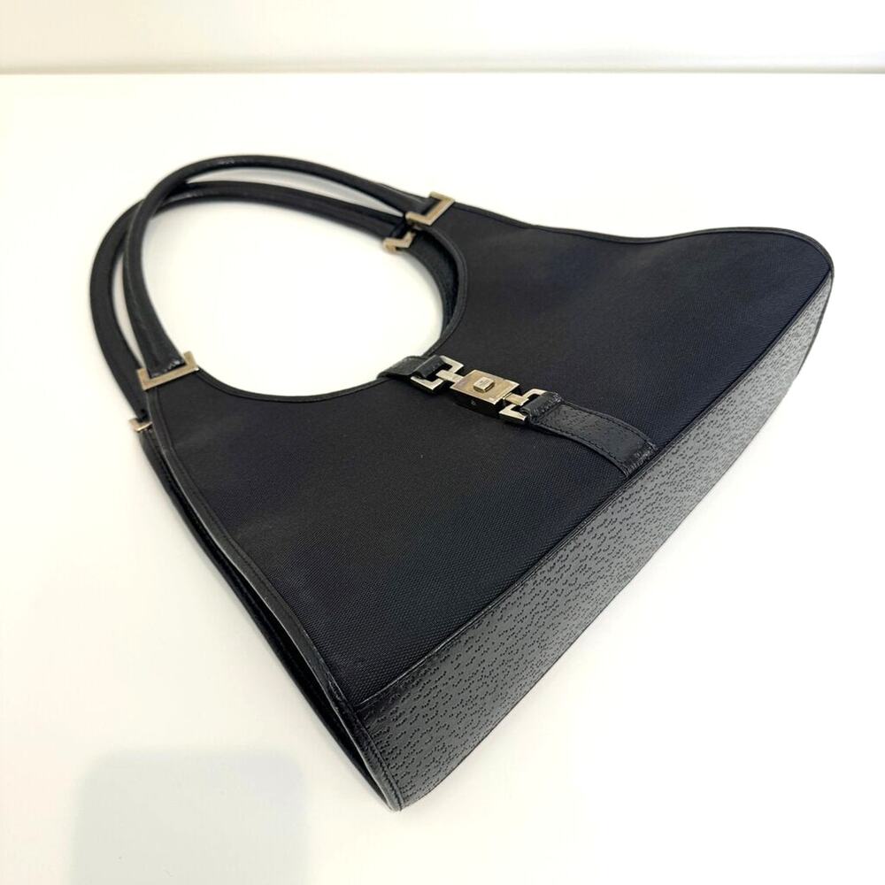 GUCCI Vintage Jackie Bardot Black Canvas Leather Trim Shoulder Bag Silver Hobo - Picture 6 of 10
